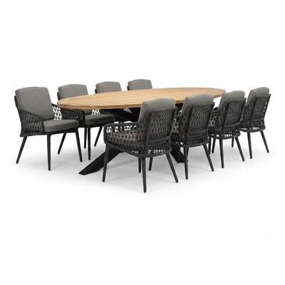 Cleve/Vedra antraciet dining tuinset | 8 personen | teakhout + touw | 280cm ovaal