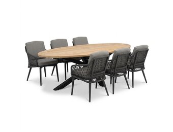 Cleve/Vedra antraciet dining tuinset | 6 personen | teakhout + touw | 240cm ovaal