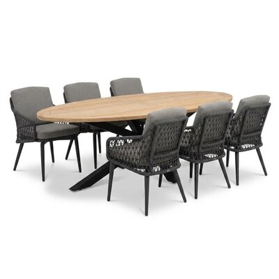 Cleve/Vedra antraciet dining tuinset | 6 personen | teakhout + touw | 240cm ovaal