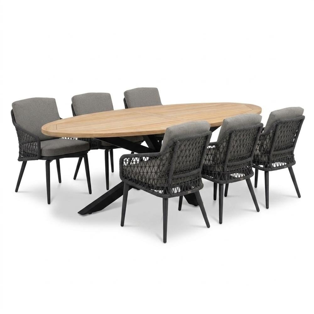 Cleve/Vedra antraciet dining tuinset | 6 personen | teakhout + touw | 240cm ovaal