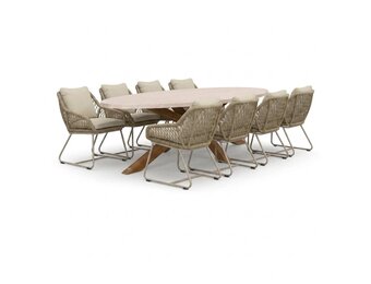 Lorento/Portofino Sandstone dining tuinset | 8 personen | polystone + touw | 280cm ovaal