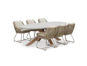 Livorno/Portofino Sandstone dining tuinset | 6 personen | polystone + touw | 240cm