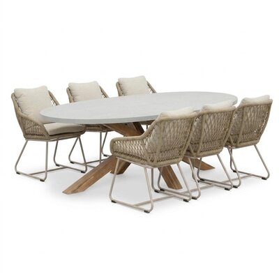 Livorno/Portofino Sandstone dining tuinset | 6 personen | polystone + touw | 240cm