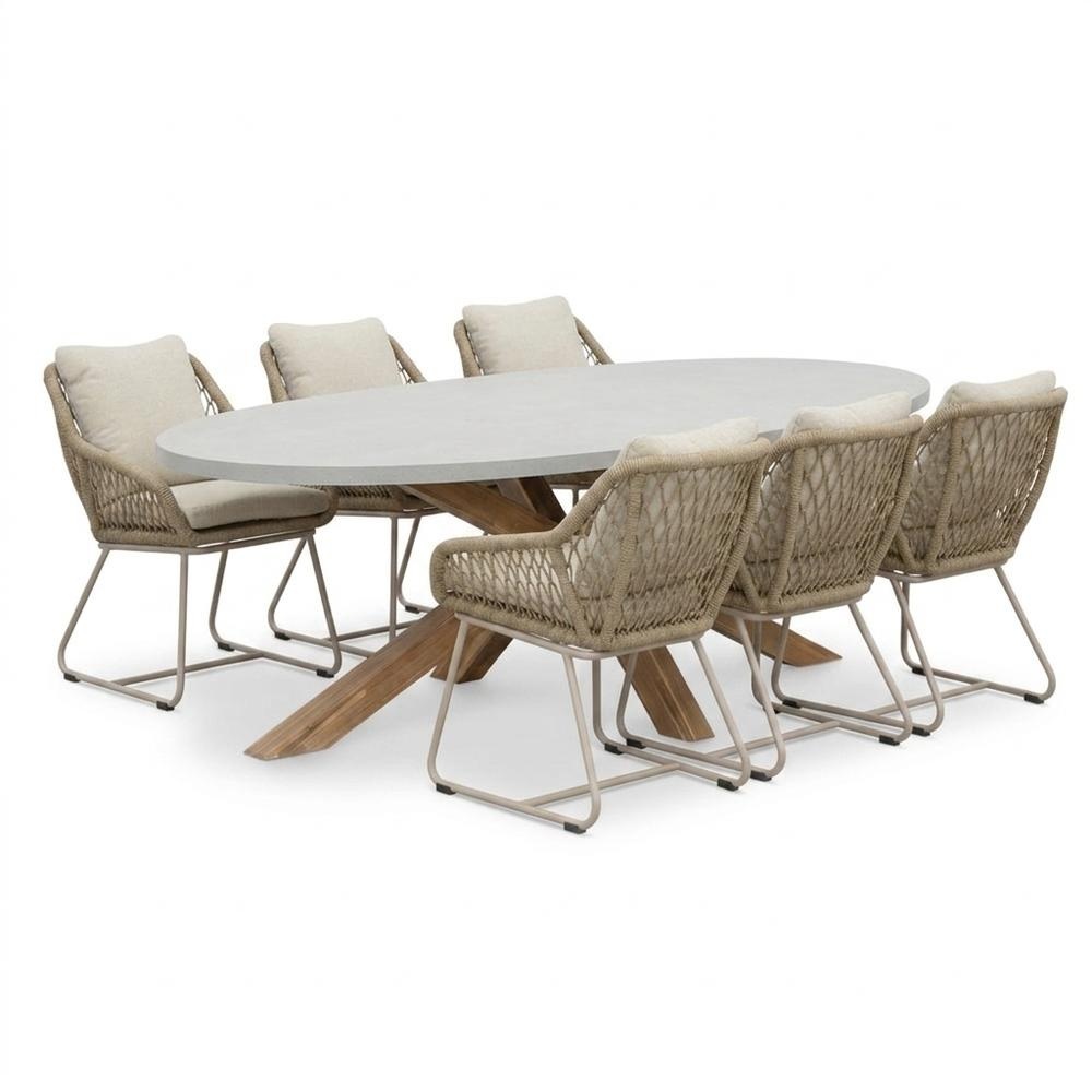 Livorno/Portofino Sandstone dining tuinset | 6 personen | polystone + touw | 240cm