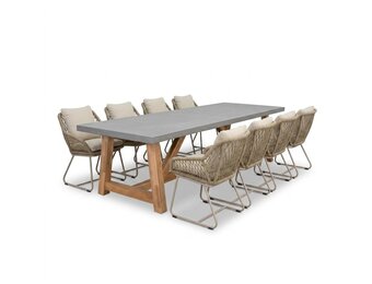 Veltis/Portofino Sandstone dining tuinset | 10 personen | polystone + touw | 350cm