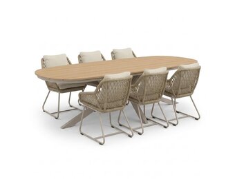 Texas/Portofino Sandstone dining tuinset | 6 personen | polywood + touw | 260cm Deens ovaal