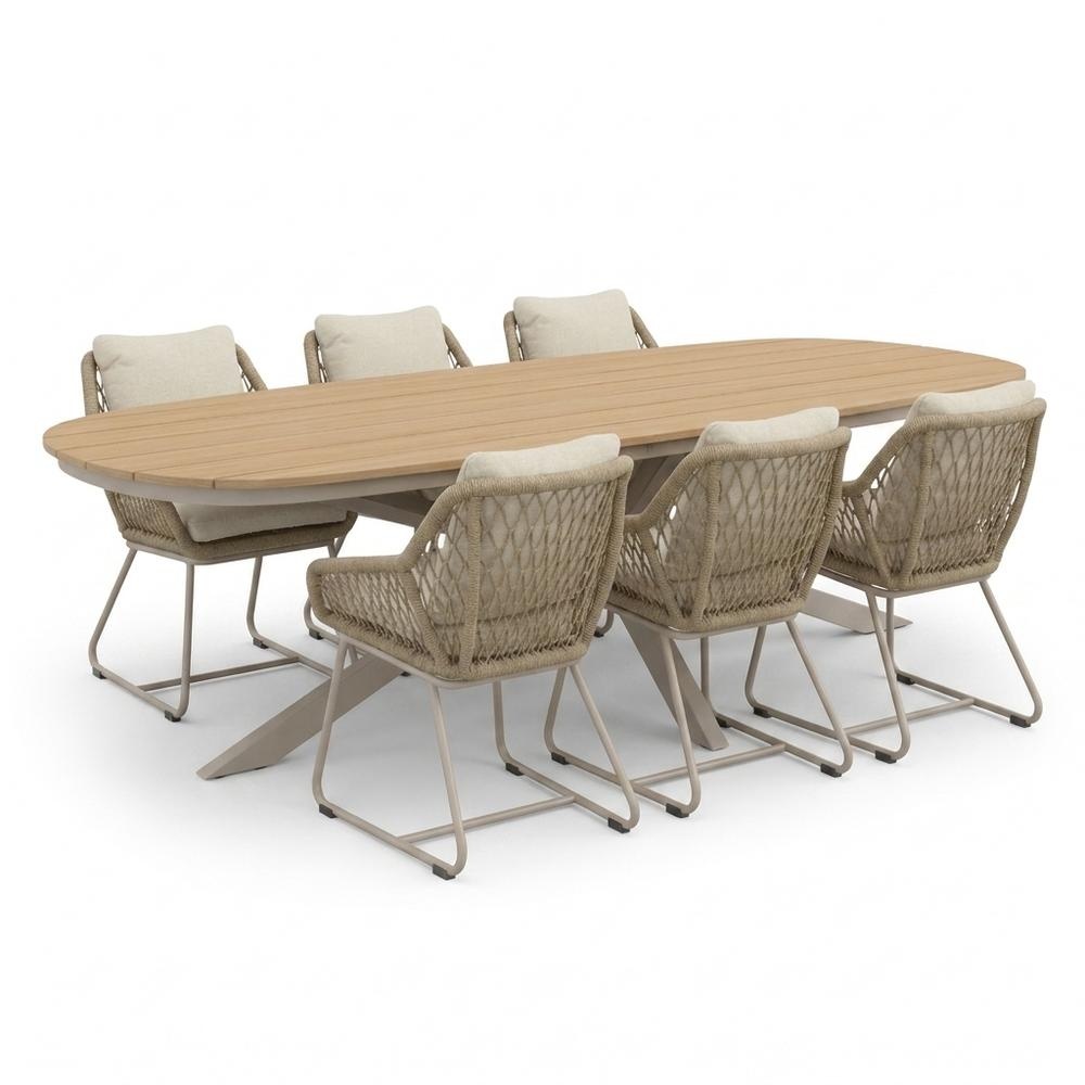 Texas/Portofino Sandstone dining tuinset | 6 personen | polywood + touw | 260cm Deens ovaal