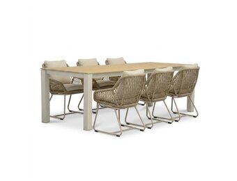 Manhattan beige/Portofino Sandstone dining tuinset | 6 personen | polywood + touw | 240cm