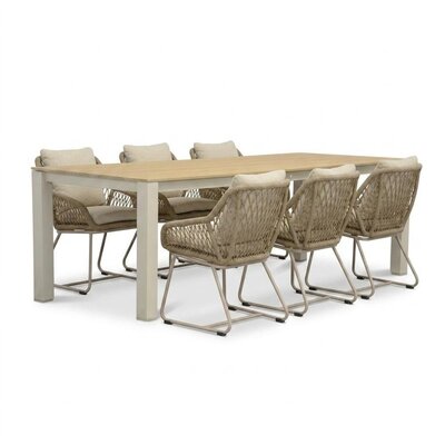 Manhattan beige/Portofino Sandstone dining tuinset | 6 personen | polywood + touw | 240cm