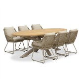 Cleve beige/Portofino Sandstone dining tuinset | 6 personen | teakhout + touw | 240cm ovaal