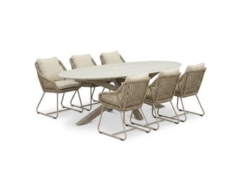 Calma/Portofino Sandstone dining tuinset | 6 personen | sintered stone + touw | 240cm ovaal