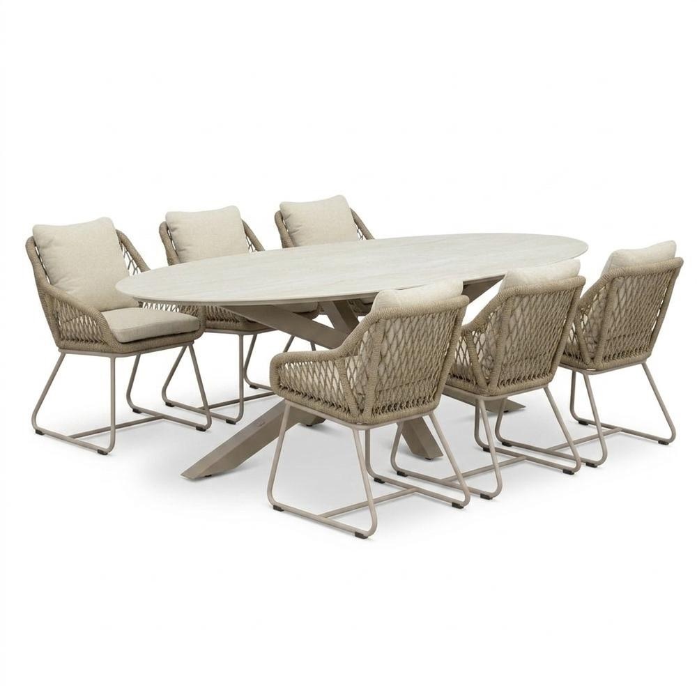Calma/Portofino Sandstone dining tuinset | 6 personen | sintered stone + touw | 240cm ovaal