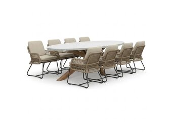Livorno/Gianna Sahara Dust dining tuinset | 8 personen | polystone + touw | 280cm