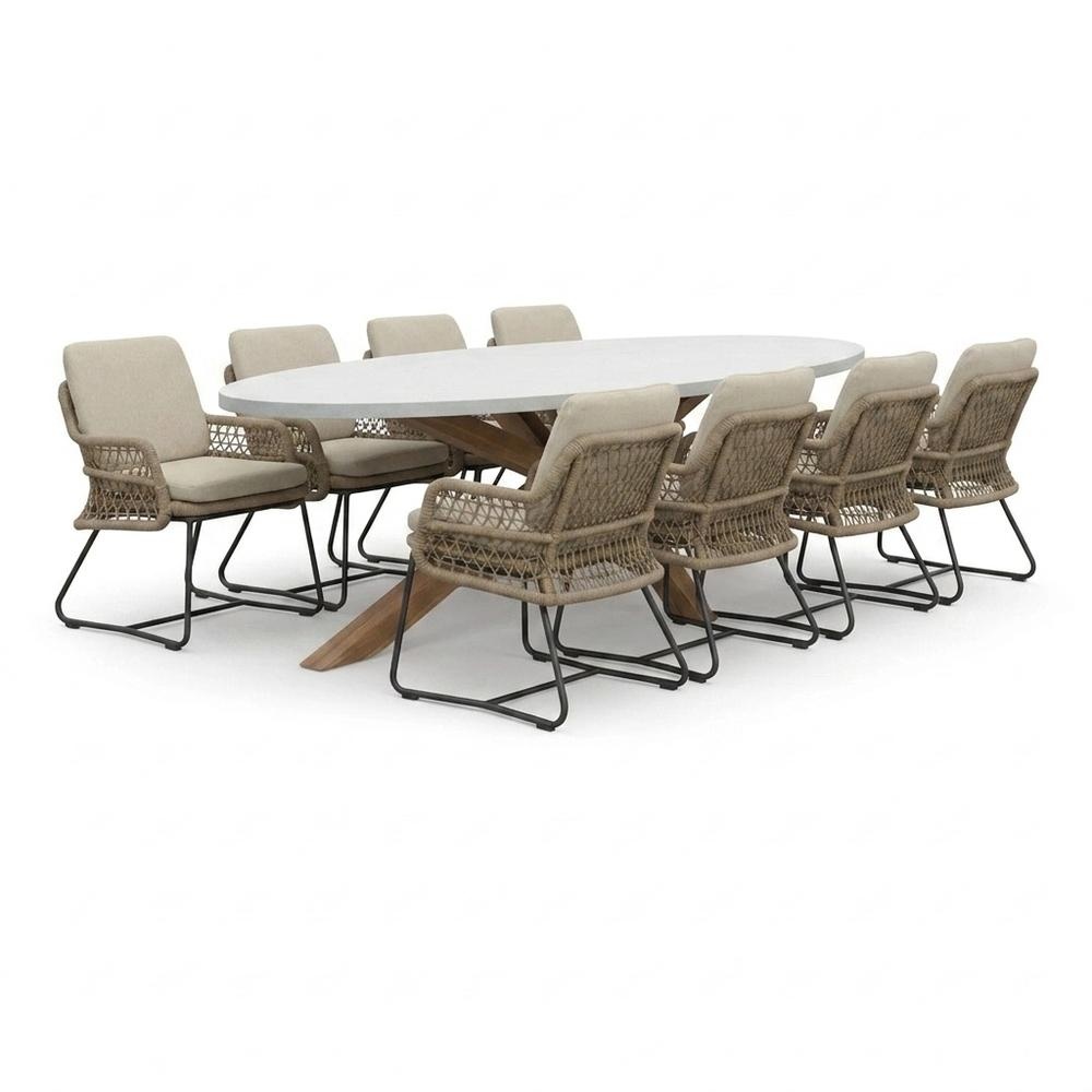Livorno/Gianna Sahara Dust dining tuinset | 8 personen | polystone + touw | 280cm