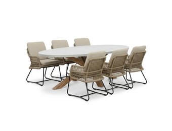 Livorno/Gianna Sahara Dust dining tuinset | 6 personen | polystone + touw | 240cm