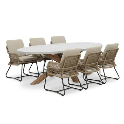 Livorno/Gianna Sahara Dust dining tuinset | 6 personen | polystone + touw | 240cm
