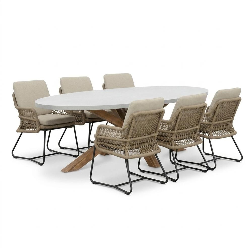 Livorno/Gianna Sahara Dust dining tuinset | 6 personen | polystone + touw | 240cm