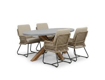 Livorno/Gianna Sahara Dust dining tuinset | 4 personen | polystone + touw | 200cm
