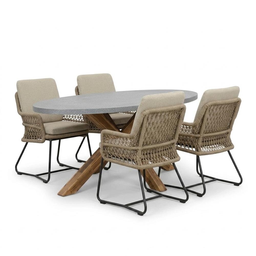 Livorno/Gianna Sahara Dust dining tuinset | 4 personen | polystone + touw | 200cm