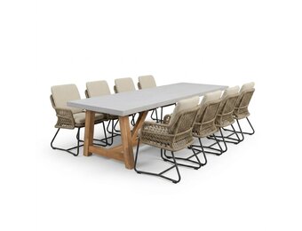 Veltis/Gianna Sahara Dust dining tuinset | 8 personen | polystone + touw | 300cm