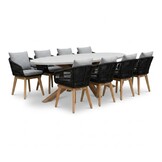 Livorno/Bella zwart dining tuinset | 8 personen | polystone + touw | 280cm