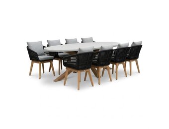 Livorno/Bella zwart dining tuinset | 8 personen | polystone + touw | 280cm