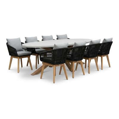 Livorno/Bella zwart dining tuinset | 8 personen | polystone + touw | 280cm