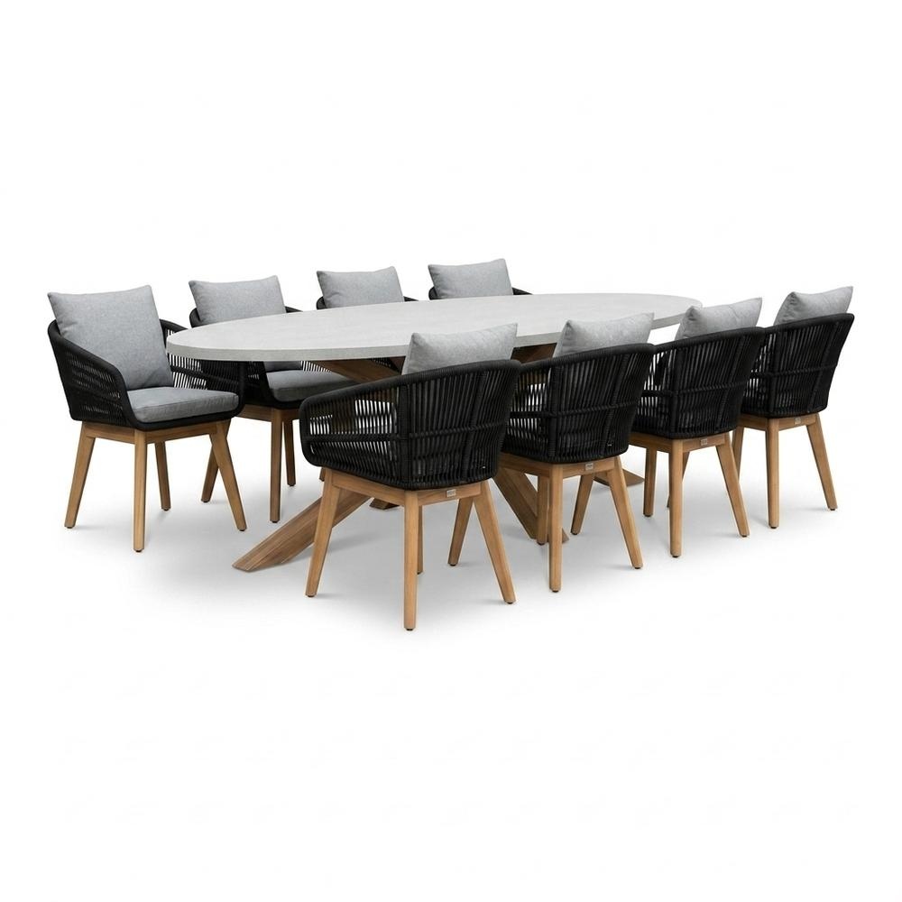 Livorno/Bella zwart dining tuinset | 8 personen | polystone + touw | 280cm