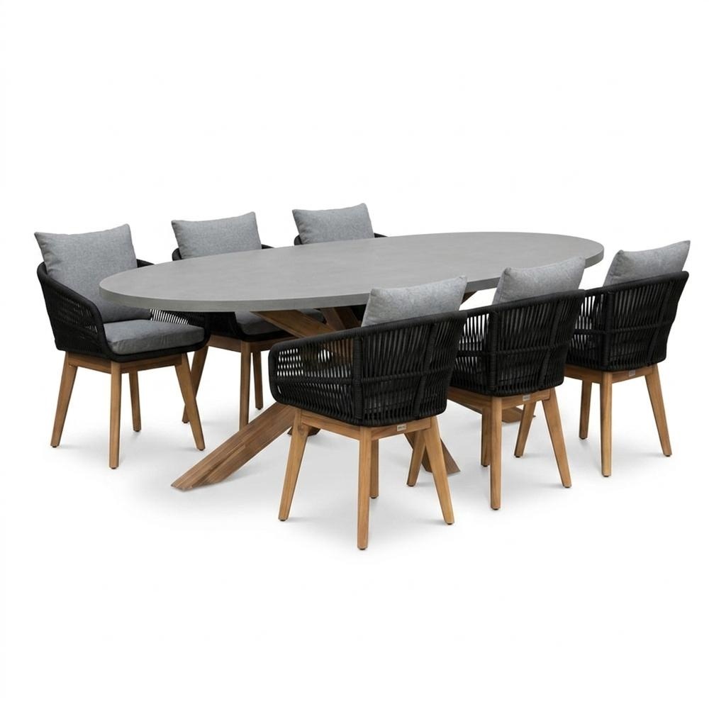Livorno/Bella zwart dining tuinset | 6 personen | polystone + touw | 240cm