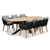 Cleve antraciet/Bella zwart dining tuinset | 6 personen | teakhout + touw | 240cm ovaal