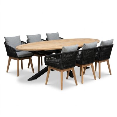 Cleve antraciet/Bella zwart dining tuinset | 6 personen | teakhout + touw | 240cm ovaal