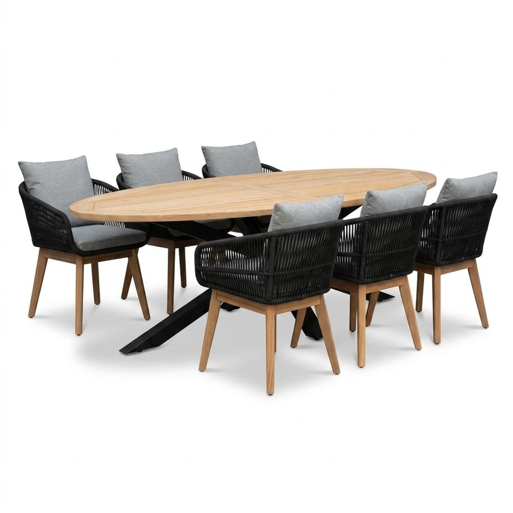 Cleve antraciet/Bella zwart dining tuinset | 6 personen | teakhout + touw | 240cm ovaal