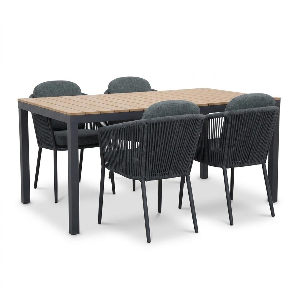 Oxford/Parma antraciet dining tuinset | 4 personen | aluminium + touw | 160cm