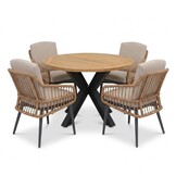 Cleve/Alicante zand dining tuinset | 4 personen | teakhout + wicker | 120cm rond