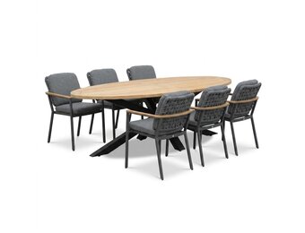 Cleve/Montana antraciet dining tuinset | 6 personen | teakhout + aluminium | 240cm ovaal