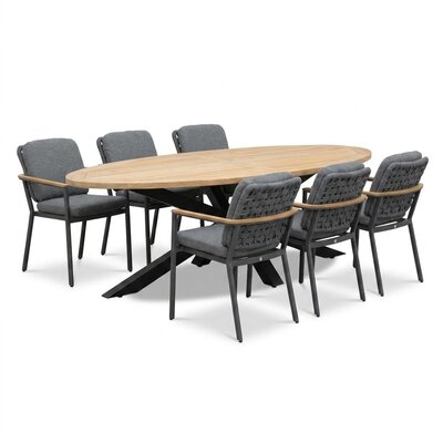Cleve/Montana antraciet dining tuinset | 6 personen | teakhout + aluminium | 240cm ovaal