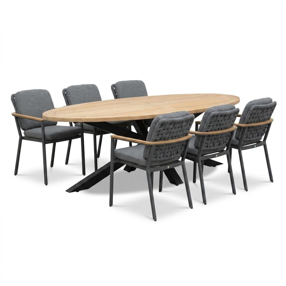 Cleve/Montana antraciet dining tuinset | 6 personen | teakhout + aluminium | 240cm ovaal