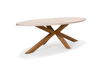 Lorento dining tuintafel 8 personen | polystone + hardhout | travertinlook | 280cm ovaal