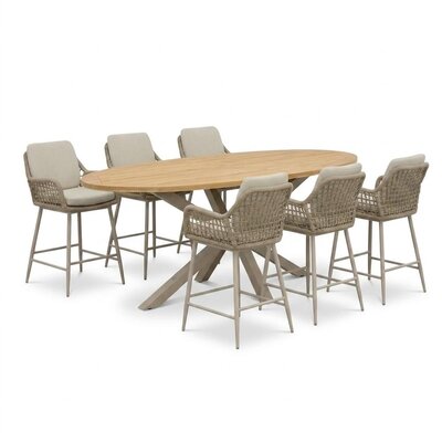 Cleve beige/Valencia Sandstone dining barset | 6 personen | teakhout + touw | 240cm