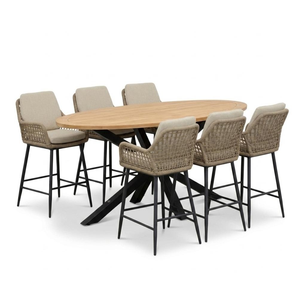 Cleve antraciet/Valencia Sahara Dust dining barset | 6 personen | teakhout + touw | 240cm
