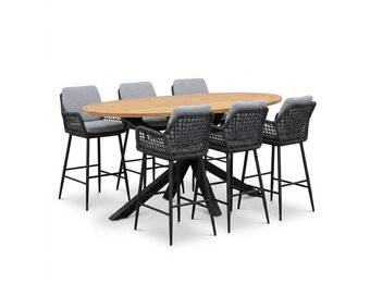 Cleve antraciet/Valencia Stone Grey dining barset | 6 personen | teakhout + touw | 240cm