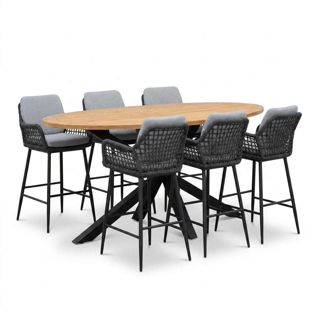 Cleve antraciet/Valencia Stone Grey dining barset | 6 personen | teakhout + touw | 240cm