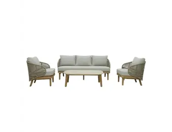 Matera stoel-bank loungeset 5 personen incl. tafel | eucalyptus + touw | zand/Light Teaklook | 4-delig
