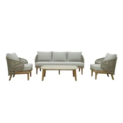 Matera stoel-bank loungeset 5 personen incl. tafel | eucalyptus + touw | zand/Light Teaklook | 4-delig