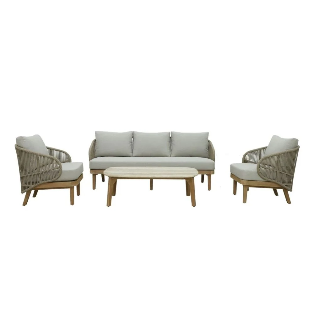 Matera stoel-bank loungeset 5 personen incl. tafel | eucalyptus + touw | zand/Light Teaklook | 4-delig