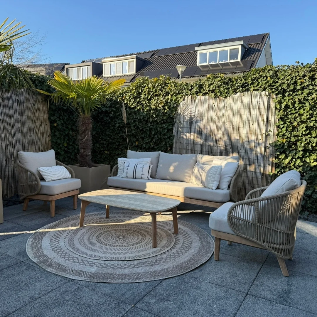 Matera stoel-bank loungeset 5 personen incl. tafel | eucalyptus + touw | zand/Light Teaklook | 4-delig