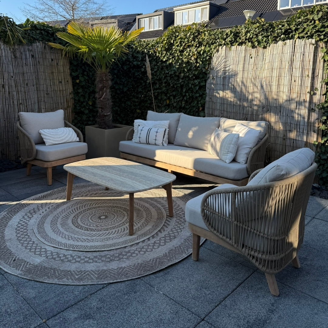 Matera stoel-bank loungeset 5 personen incl. tafel | eucalyptus + touw | zand/Light Teaklook | 4-delig