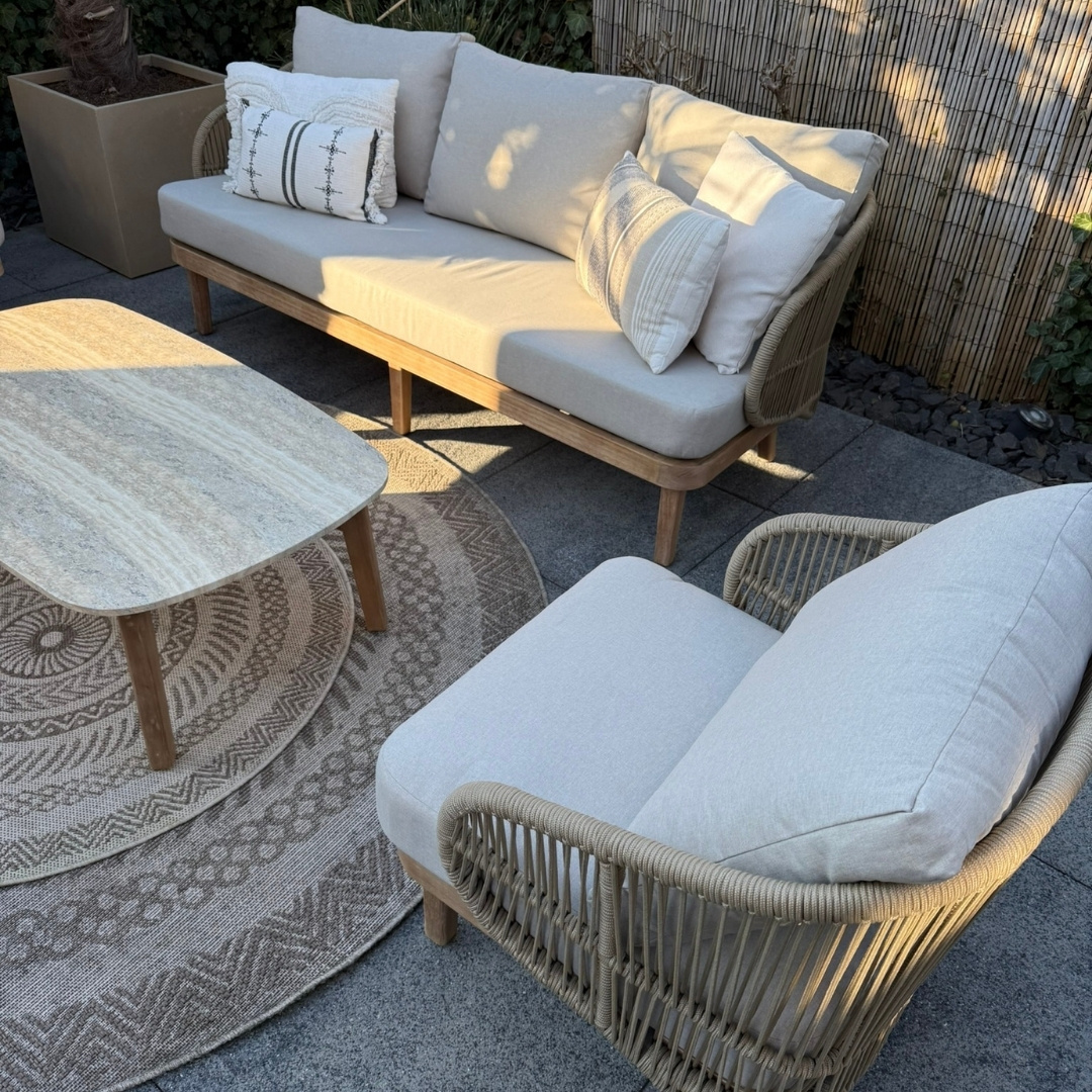 Matera stoel-bank loungeset 5 personen incl. tafel | eucalyptus + touw | zand/Light Teaklook | 4-delig