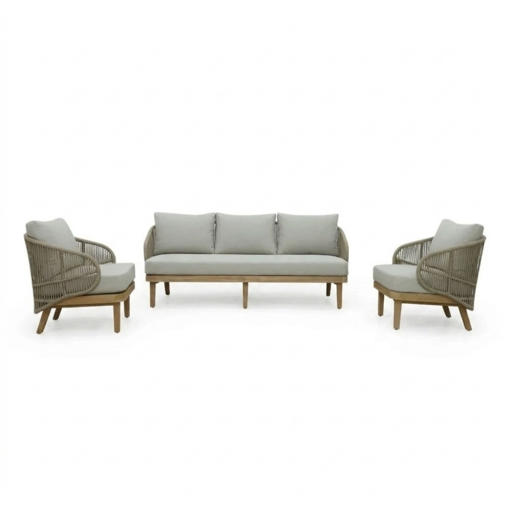 Matera stoel-bank loungeset 5 personen | eucalyptus + touw | zand/Light Teaklook | 4-delig