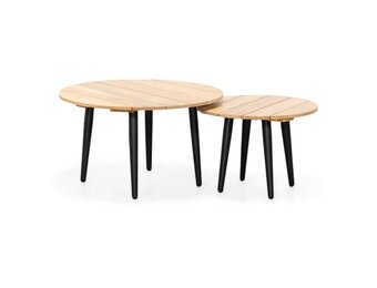 Palermo koffietafel set van 2 | aluminium + teakhout | antraciet